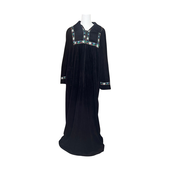 Vtg Komar Velvet Dress L Floral Embroidered Dark Cottage Whimsigoth Ren Faire - Picture 1 of 11